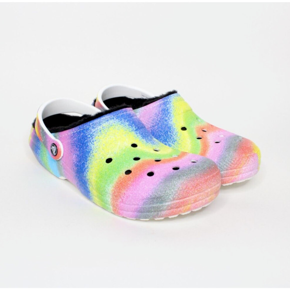Crocs Classic Lined Spray Dye Clog Rainbow Tie-dye Men' Size 9 / Woman's Size 11 - Picture 1 of 7